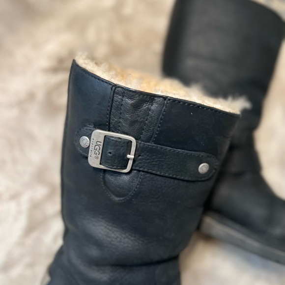 UGG Kensington Black Double Buckle Strap Traction Leather Mid-Calf Winter Boots - Picture 2 of 12